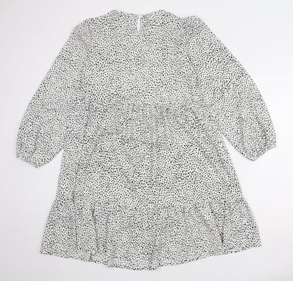 NEXT Womens White Animal Print Polyester A-Line Size 6 Round Neck Button