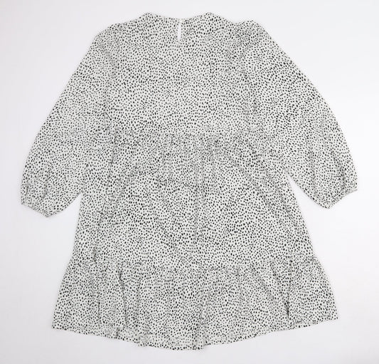 NEXT Womens White Animal Print Polyester A-Line Size 6 Round Neck Button