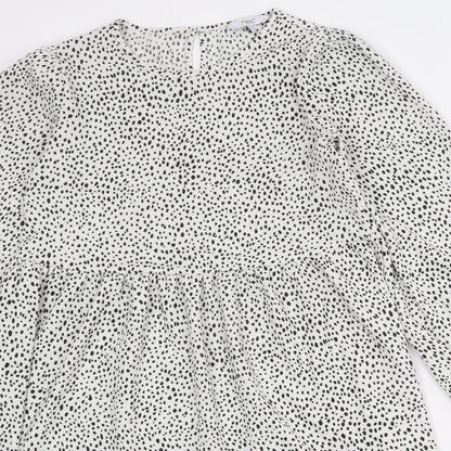 NEXT Womens White Animal Print Polyester A-Line Size 6 Round Neck Button