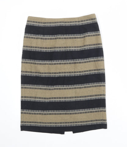 Marks and Spencer Womens Brown Striped Polyester Straight & Pencil Skirt Size 8 Zip