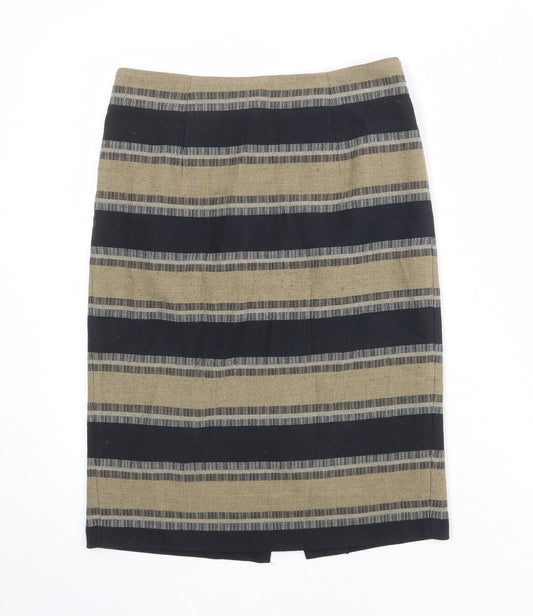 Marks and Spencer Womens Brown Striped Polyester Straight & Pencil Skirt Size 8 Zip