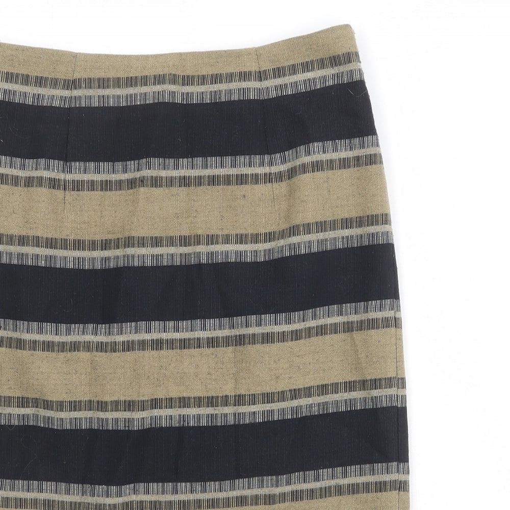 Marks and Spencer Womens Brown Striped Polyester Straight & Pencil Skirt Size 8 Zip