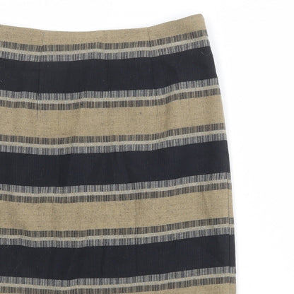Marks and Spencer Womens Brown Striped Polyester Straight & Pencil Skirt Size 8 Zip