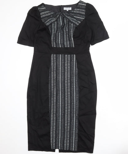 Per Una Womens Black Geometric Cotton Shift Size 12 Round Neck Zip