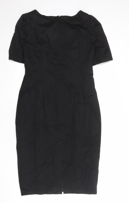 Per Una Womens Black Geometric Cotton Shift Size 12 Round Neck Zip