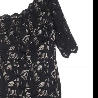 H&M Womens Black Floral Polyamide A-Line Size M One Shoulder Zip