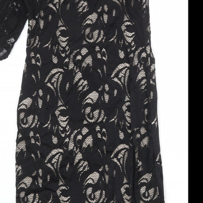 H&M Womens Black Floral Polyamide A-Line Size M One Shoulder Zip