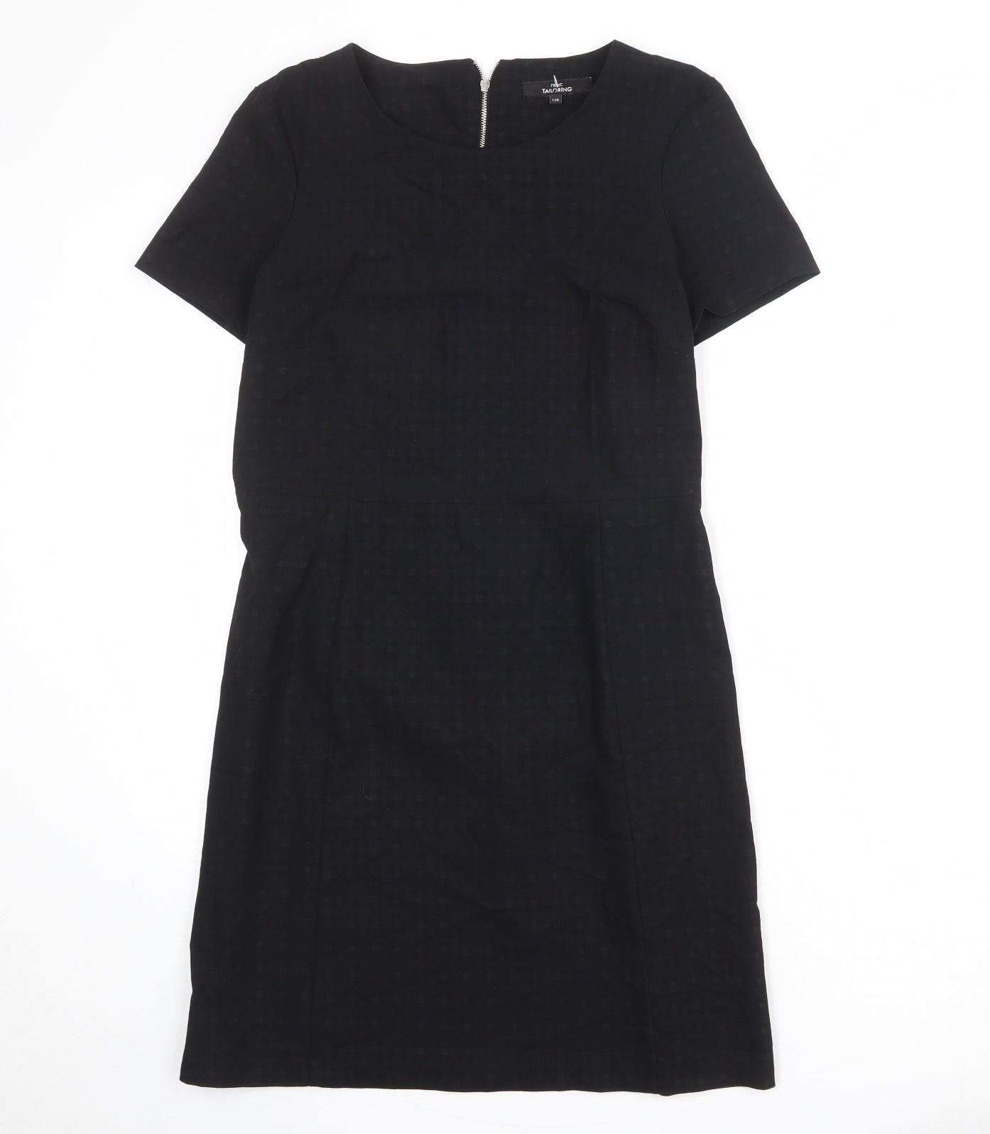NEXT Womens Black Geometric Polyester Shift Size 12 Round Neck Zip