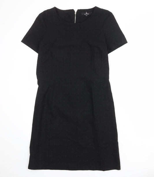 NEXT Womens Black Geometric Polyester Shift Size 12 Round Neck Zip