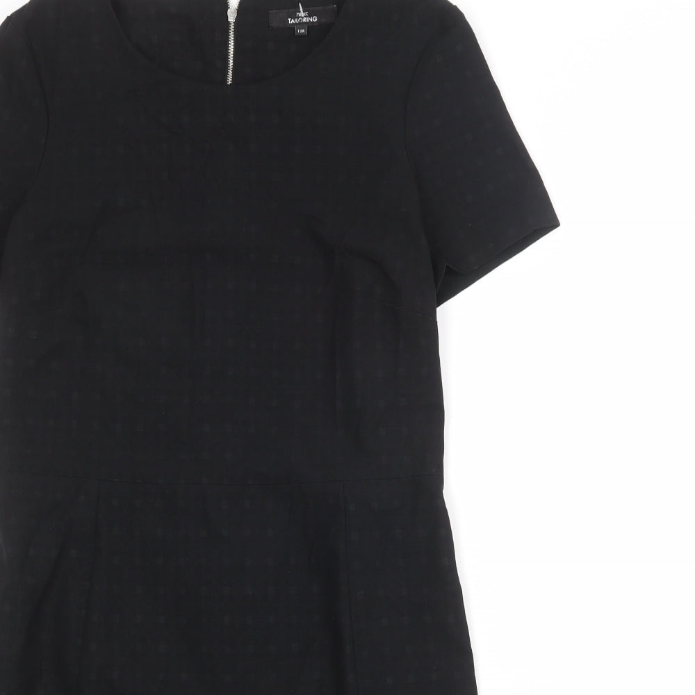 NEXT Womens Black Geometric Polyester Shift Size 12 Round Neck Zip