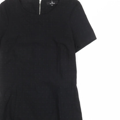 NEXT Womens Black Geometric Polyester Shift Size 12 Round Neck Zip