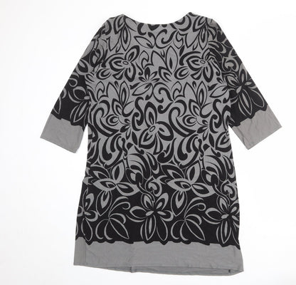 Wallis Womens Grey Geometric Viscose Ball Gown Size 18 Round Neck Pullover