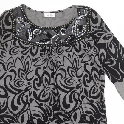 Wallis Womens Grey Geometric Viscose Ball Gown Size 18 Round Neck Pullover