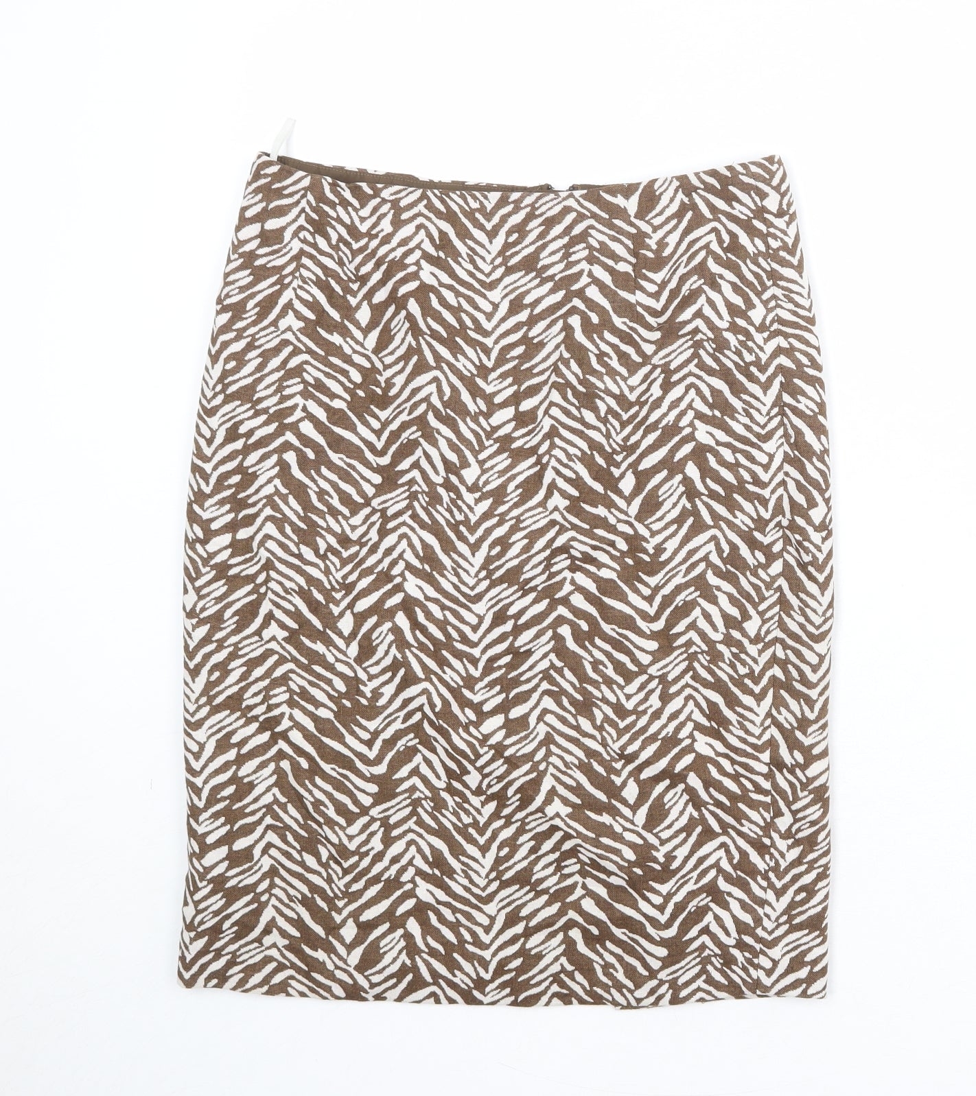 Marks and Spencer Womens Brown Animal Print Cotton Straight & Pencil Skirt Size 8 Zip - Tiger pattern