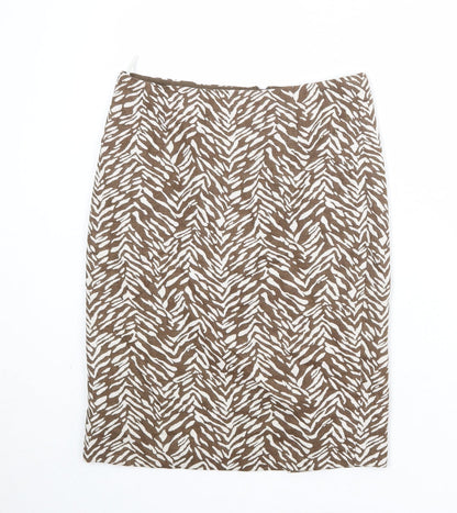 Marks and Spencer Womens Brown Animal Print Cotton Straight & Pencil Skirt Size 8 Zip - Tiger pattern