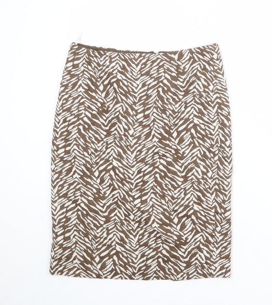 Marks and Spencer Womens Brown Animal Print Cotton Straight & Pencil Skirt Size 8 Zip - Tiger pattern