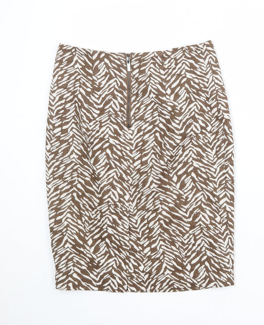 Marks and Spencer Womens Brown Animal Print Cotton Straight & Pencil Skirt Size 8 Zip - Tiger pattern