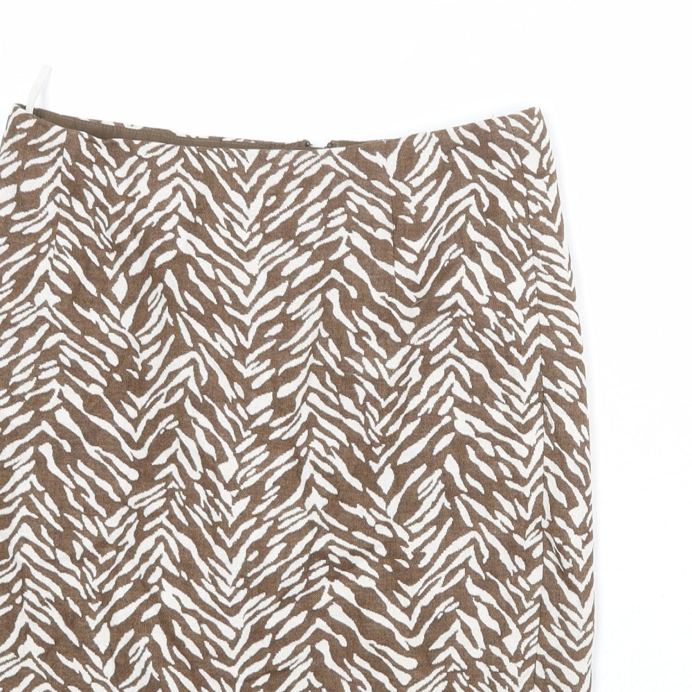 Marks and Spencer Womens Brown Animal Print Cotton Straight & Pencil Skirt Size 8 Zip - Tiger pattern