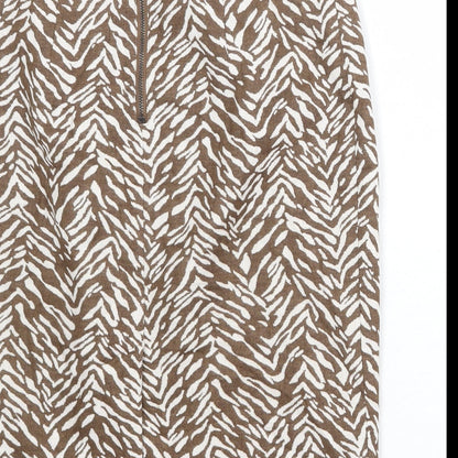 Marks and Spencer Womens Brown Animal Print Cotton Straight & Pencil Skirt Size 8 Zip - Tiger pattern