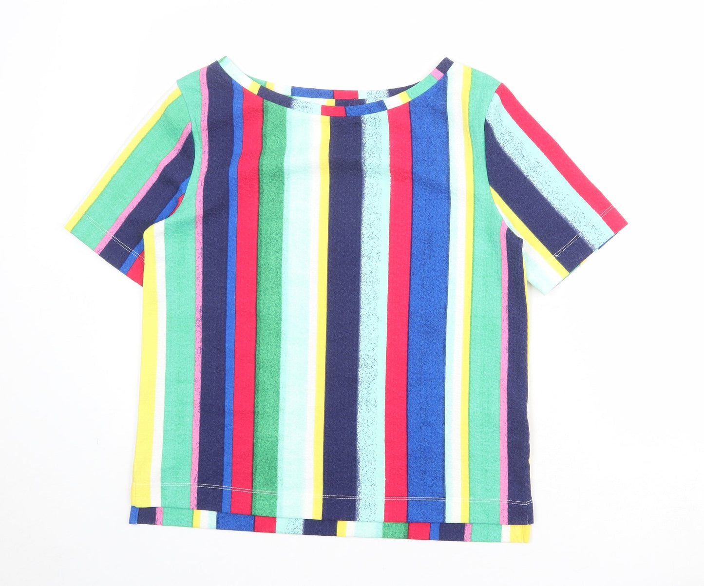 Marks and Spencer Womens Multicoloured Striped Polyester Basic Blouse Size 10 Round Neck