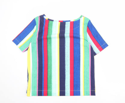 Marks and Spencer Womens Multicoloured Striped Polyester Basic Blouse Size 10 Round Neck