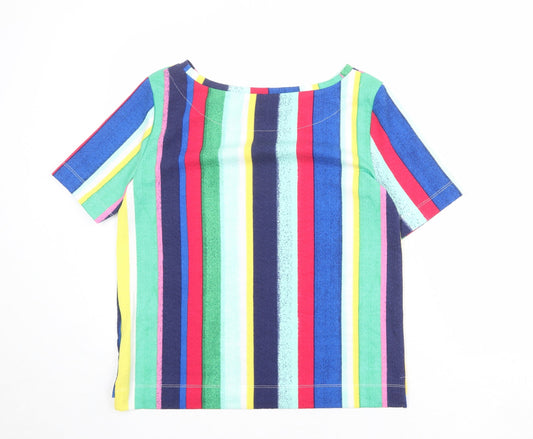 Marks and Spencer Womens Multicoloured Striped Polyester Basic Blouse Size 10 Round Neck