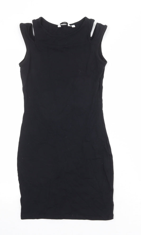 New Look Womens Black Cotton Bodycon Size 10 Round Neck Pullover