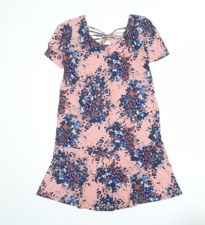 NEXT Womens Pink Floral Polyester T-Shirt Dress Size 10 Round Neck Pullover