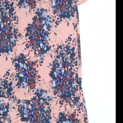 NEXT Womens Pink Floral Polyester T-Shirt Dress Size 10 Round Neck Pullover