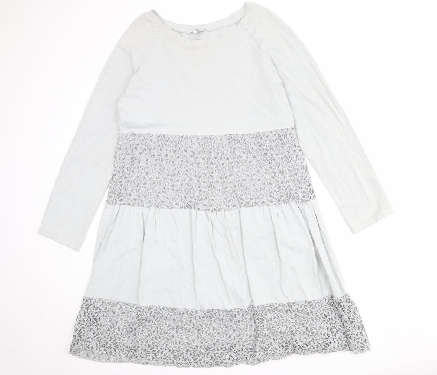 Collezione Garia Womens Grey Check Cotton Jumper Dress Size S Round Neck Pullover