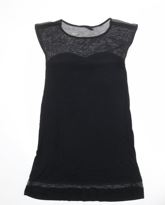 Topshop Womens Black Polyester A-Line Size 10 Round Neck Pullover