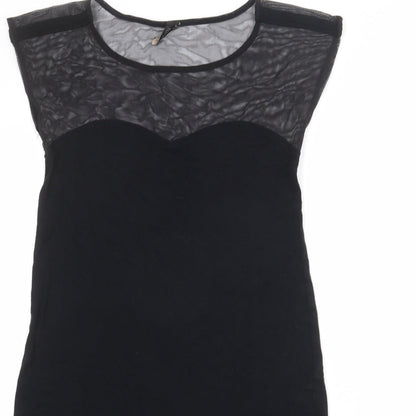 Topshop Womens Black Polyester A-Line Size 10 Round Neck Pullover