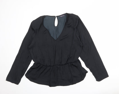 Marks and Spencer Womens Black Polyester Basic Blouse Size 10 V-Neck