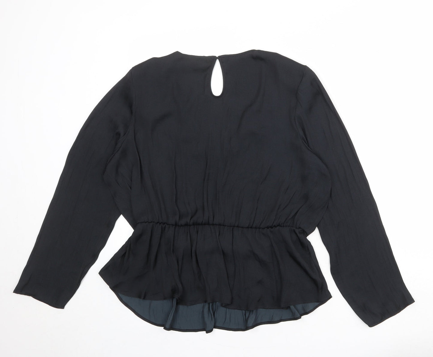 Marks and Spencer Womens Black Polyester Basic Blouse Size 10 V-Neck