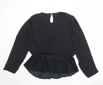 Marks and Spencer Womens Black Polyester Basic Blouse Size 10 V-Neck