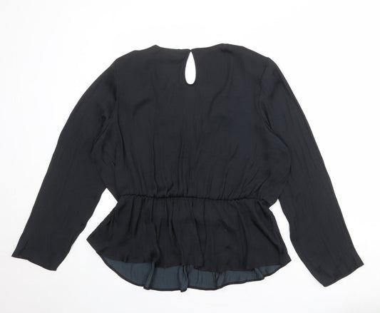 Marks and Spencer Womens Black Polyester Basic Blouse Size 10 V-Neck