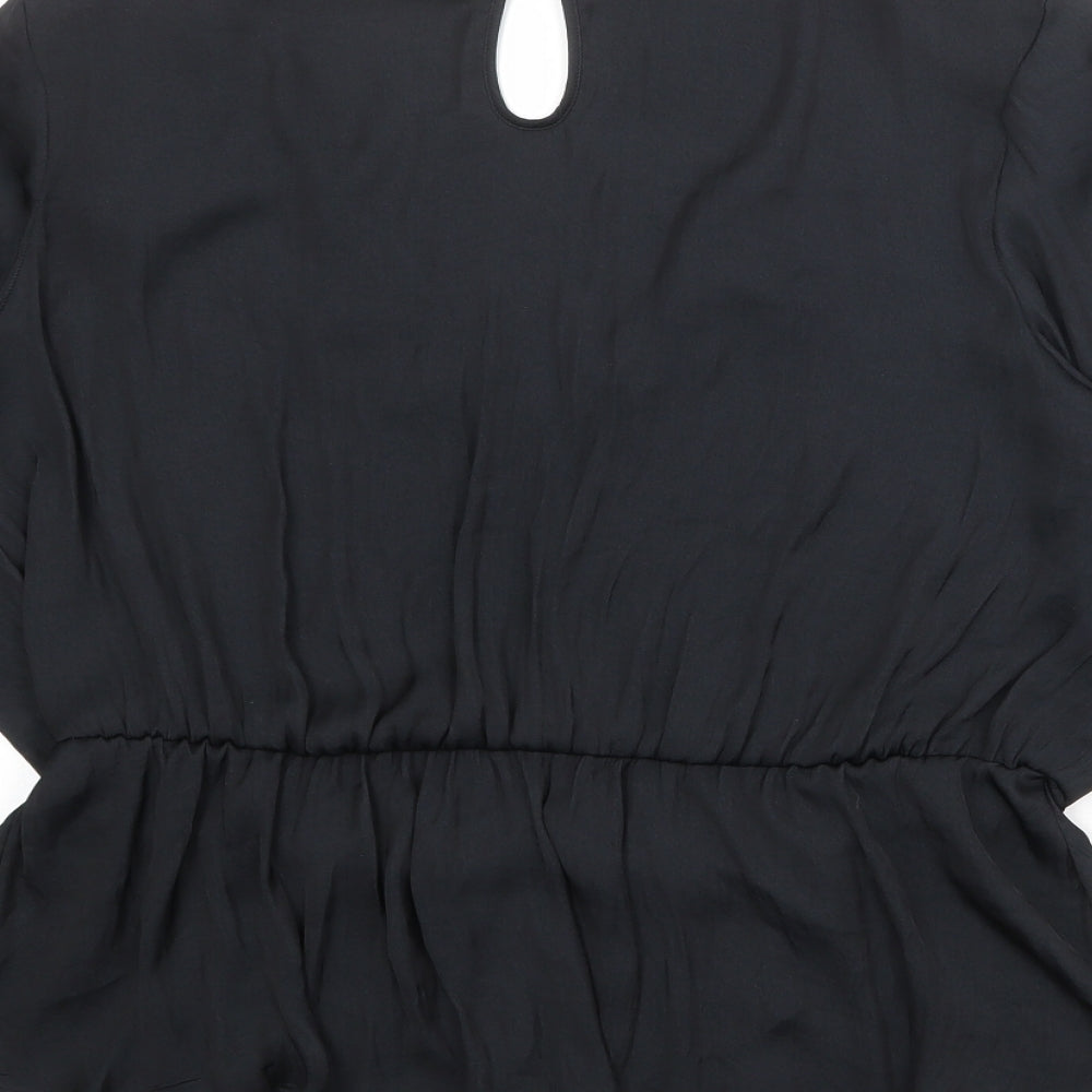 Marks and Spencer Womens Black Polyester Basic Blouse Size 10 V-Neck