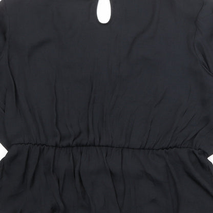 Marks and Spencer Womens Black Polyester Basic Blouse Size 10 V-Neck