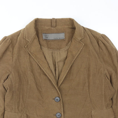 Zara Womens Brown Cotton Jacket Blazer Size XL