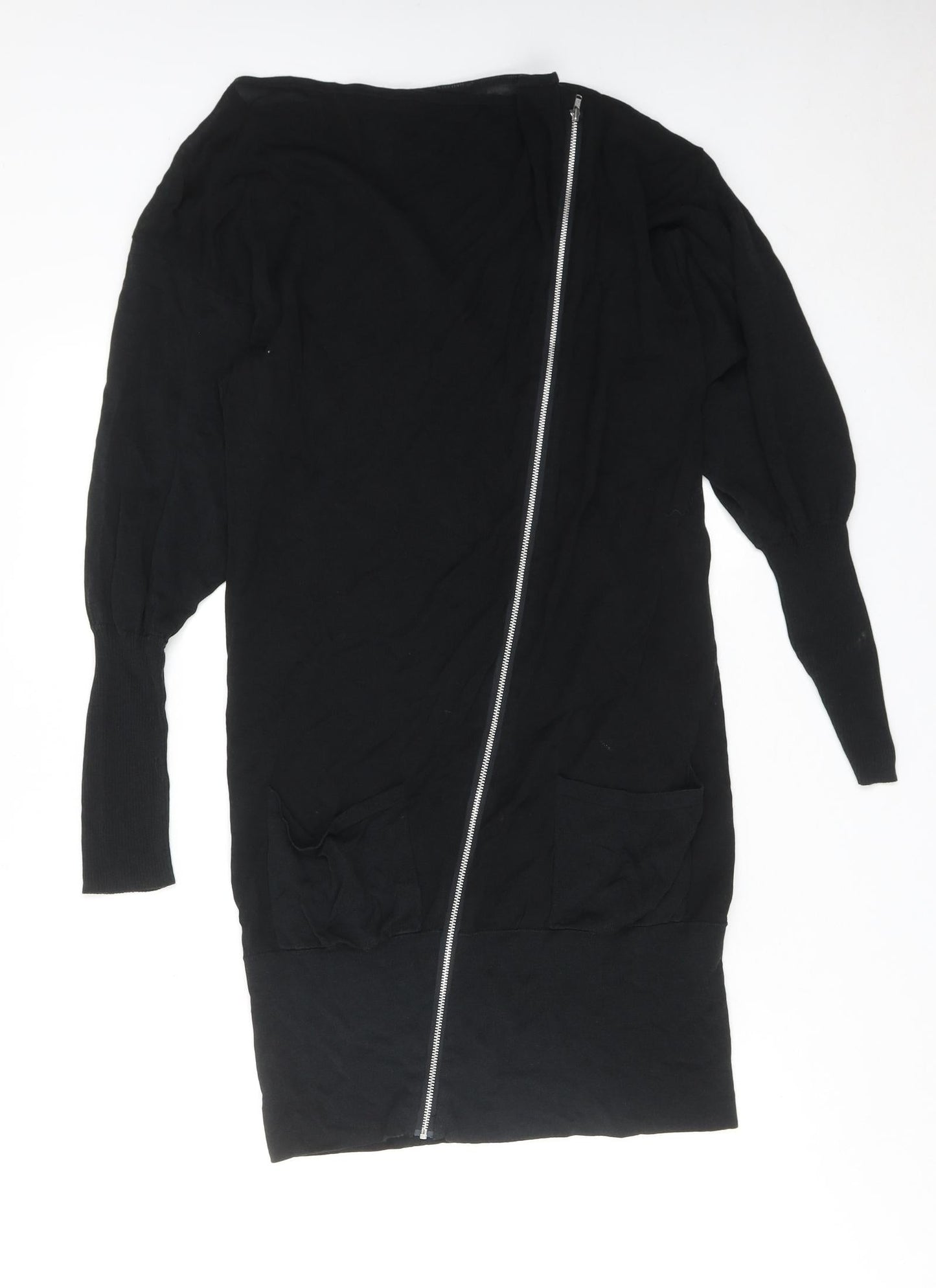 NEXT Womens Black Cotton Pencil Dress Size S Boat Neck Zip - Slash Neck