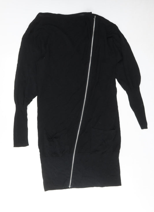 NEXT Womens Black Cotton Pencil Dress Size S Boat Neck Zip - Slash Neck