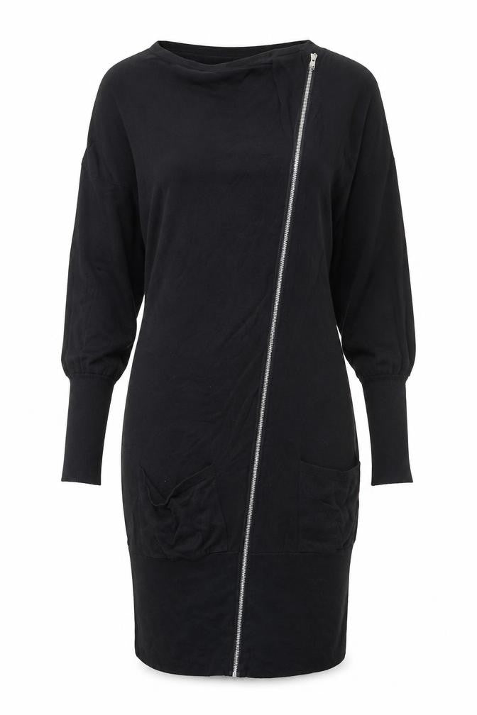 NEXT Womens Black Cotton Pencil Dress Size S Boat Neck Zip - Slash Neck