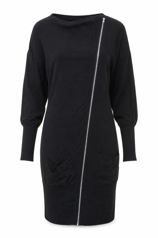 NEXT Womens Black Cotton Pencil Dress Size S Boat Neck Zip - Slash Neck