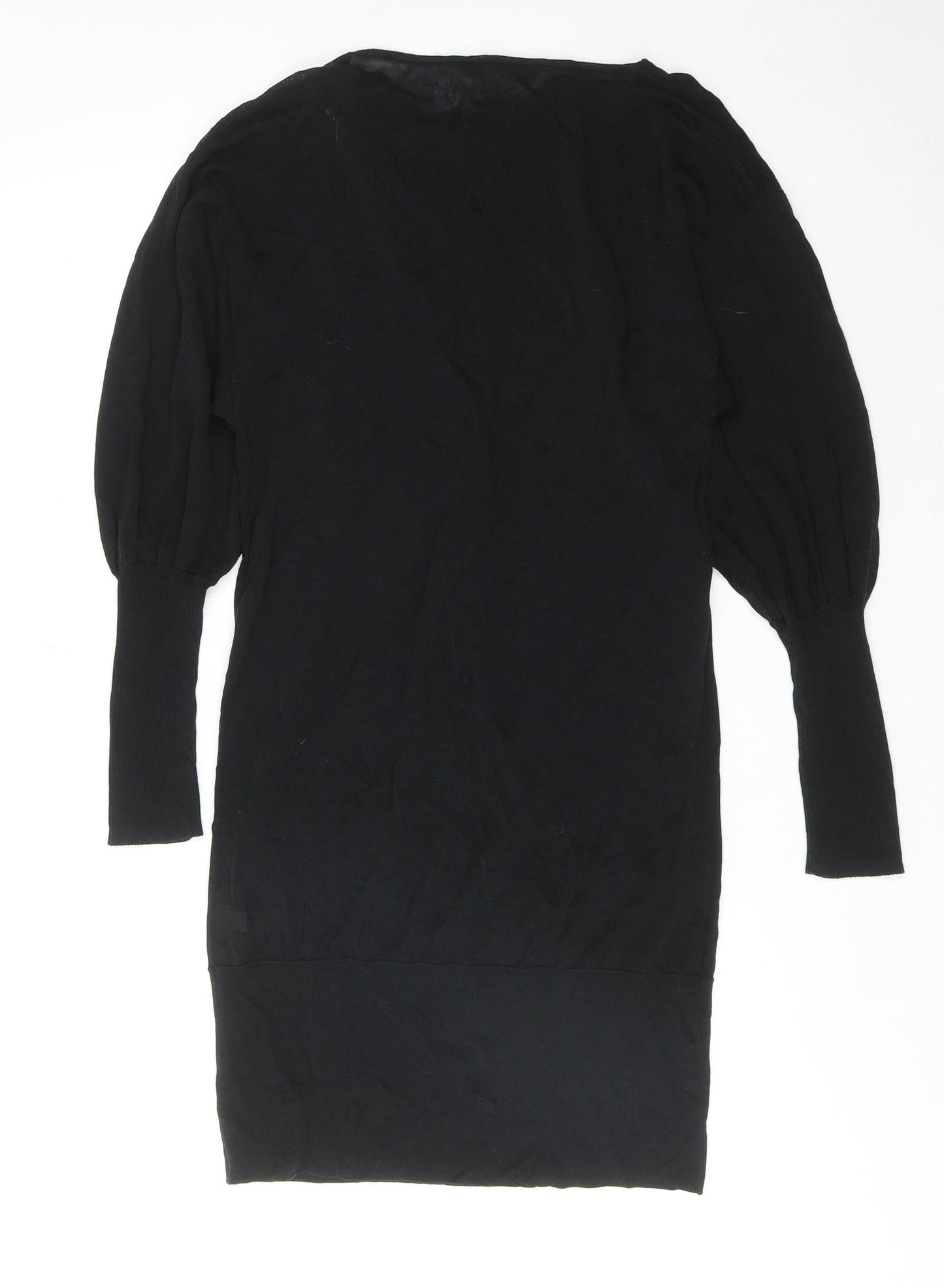 NEXT Womens Black Cotton Pencil Dress Size S Boat Neck Zip - Slash Neck