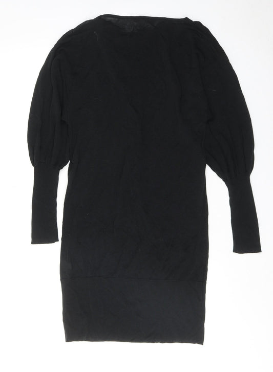 NEXT Womens Black Cotton Pencil Dress Size S Boat Neck Zip - Slash Neck