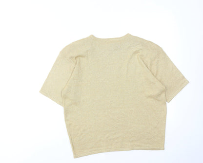 David Hollis Womens Gold Crew Neck Acrylic Pullover Jumper Size L