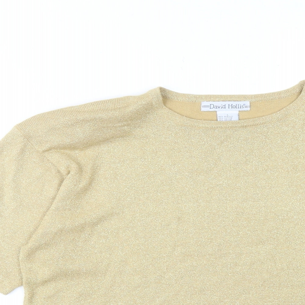 David Hollis Womens Gold Crew Neck Acrylic Pullover Jumper Size L