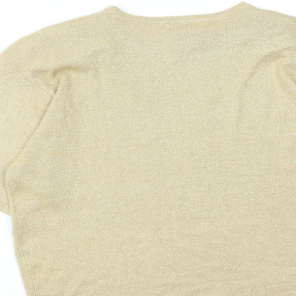 David Hollis Womens Gold Crew Neck Acrylic Pullover Jumper Size L