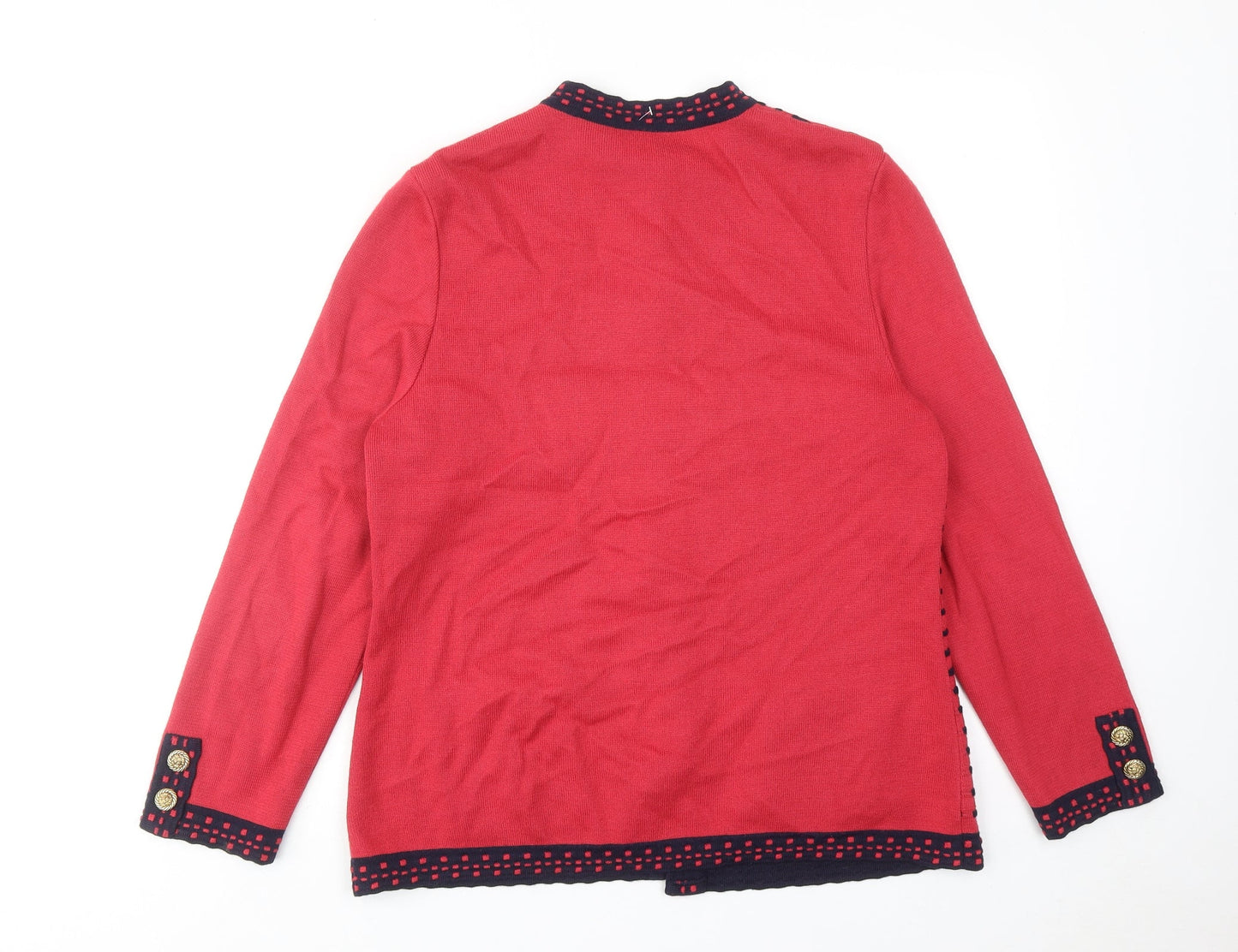Belmondo Womens Red Round Neck Geometric Acrylic Cardigan Jumper Size 14