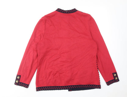 Belmondo Womens Red Round Neck Geometric Acrylic Cardigan Jumper Size 14